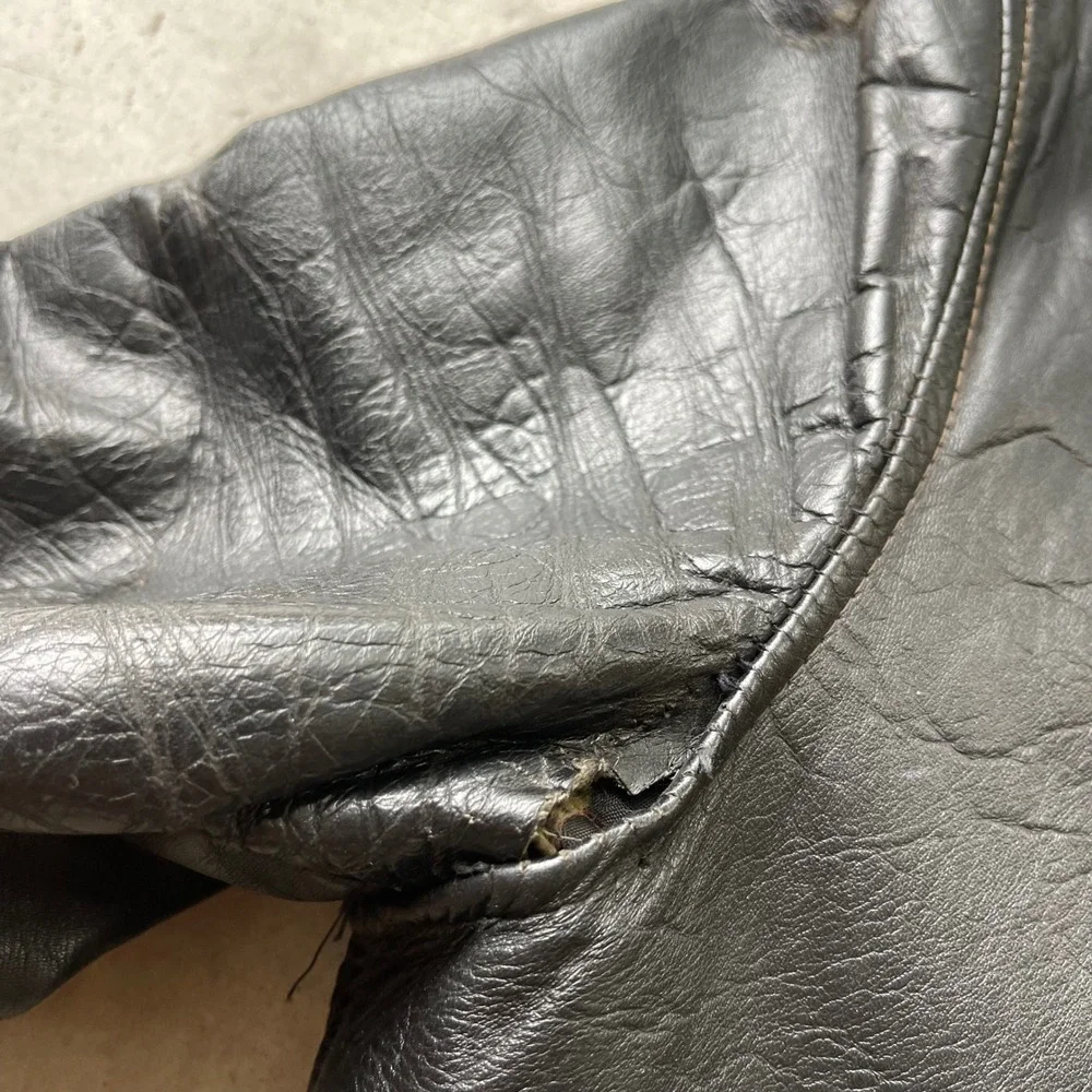 Vintage 60s Black Leather Motorcycle Jacket Biker Moto Asymmetrical Zip Mens 40
